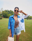 Women Half Denim Half Cotton Embellished Regular Fit Summer Shirt (Hailey Shirt)