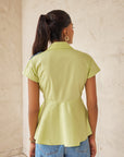Women 100% Cotton Lime Green With Denim Flower Patchwork Regular Fit Summer Shirt (Bella Shirt)