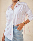 Women 100% Cotton White Embroidered Regular Fit Summer Shirt (Full Of Love Shirt)