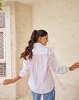 Women 100% Cotton White Embroidered Regular Fit Summer Shirt (Full Of Love Shirt)