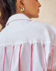 Women 100% Cotton White Embroidered Regular Fit Summer Shirt (Full Of Love Shirt)