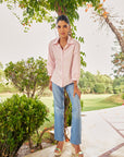 Women 100% Cotton Pink Embroidered Regular Fit Summer Shirt (Daisy Shirt)