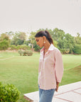 Women 100% Cotton Pink Embroidered Regular Fit Summer Shirt (Daisy Shirt)