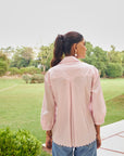Women 100% Cotton Pink Embroidered Regular Fit Summer Shirt (Daisy Shirt)