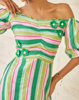 Women Striped A Line Off Shoulder Linen Midi Dress (Madison Dress)