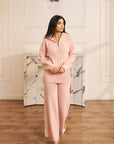 Women Light Pink High Neck With Quarter Zip Knit Co-ord Set Lizzy Pink