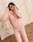 Women Light Pink High Neck With Quarter Zip Knit Co-ord Set Lizzy Pink