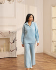 Women Light Pink High Neck With Quarter Zip Knit Co-ord Set Lizzy Ice Blue