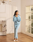 Women Light Pink High Neck With Quarter Zip Knit Co-ord Set Lizzy Ice Blue