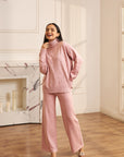 Women Soft Pink Knit Embellished Co-ord Set Janet