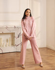 Women Soft Pink Knit Embellished Co-ord Set Janet
