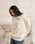 Women White Knit Embellished Sweater Snow White