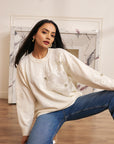 Women White Knit Embellished Sweater Snow White