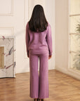 Women Lilac Knitted Hoodie Co-ord Set with Embellished Drawstring Mayson Lilac