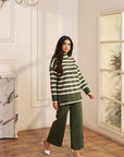 Women Blue and White Striped Turtle Neck Knit Co-ord Set Kourtney Olive