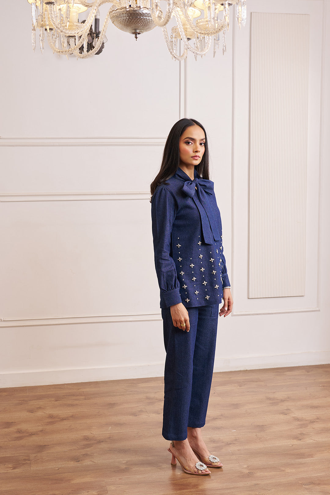 Women Denim Co-ord Set With Handwork & Embellishments (Megan Denim Co-ord Set)