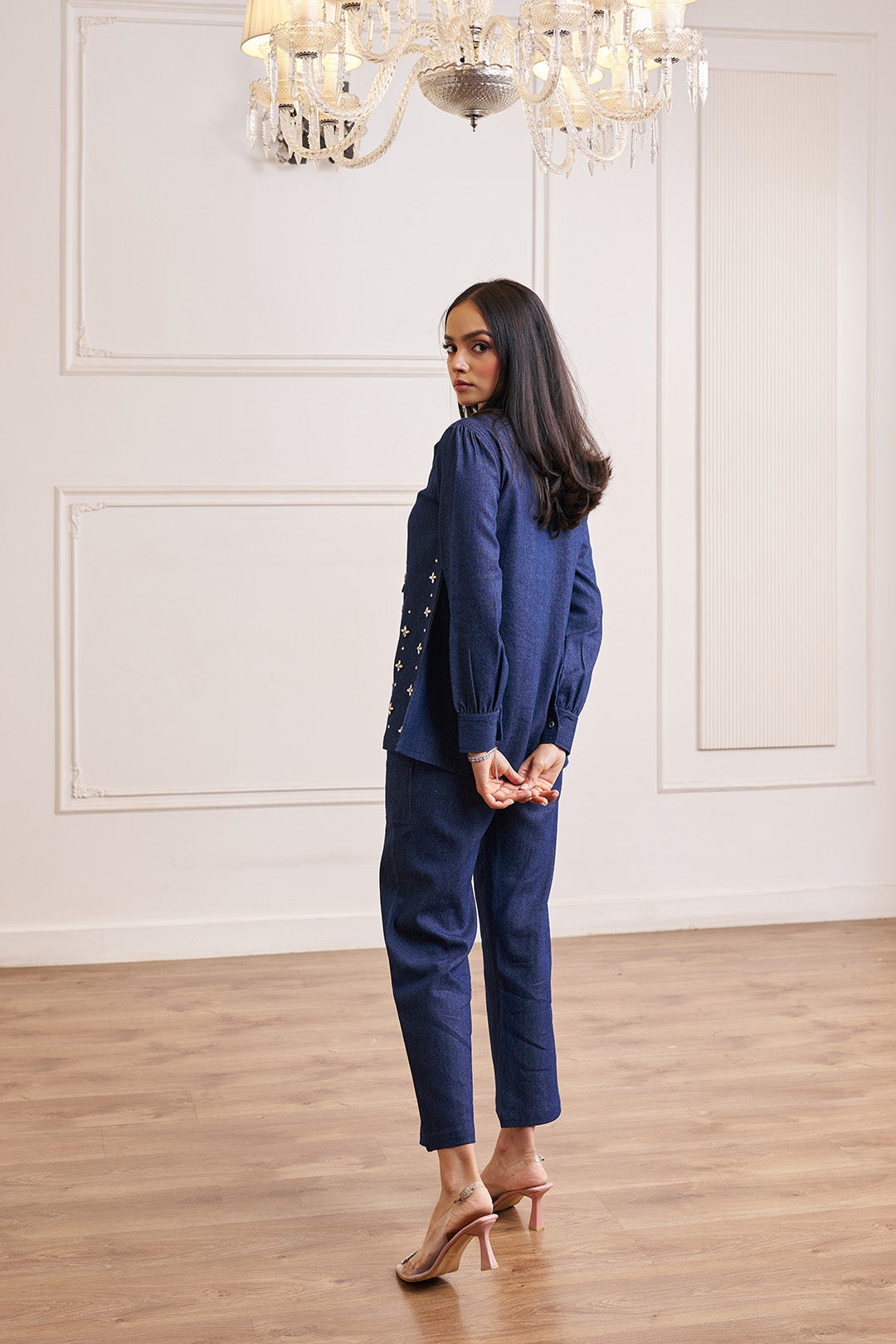 Women Denim Co-ord Set With Handwork & Embellishments (Megan Denim Co-ord Set)