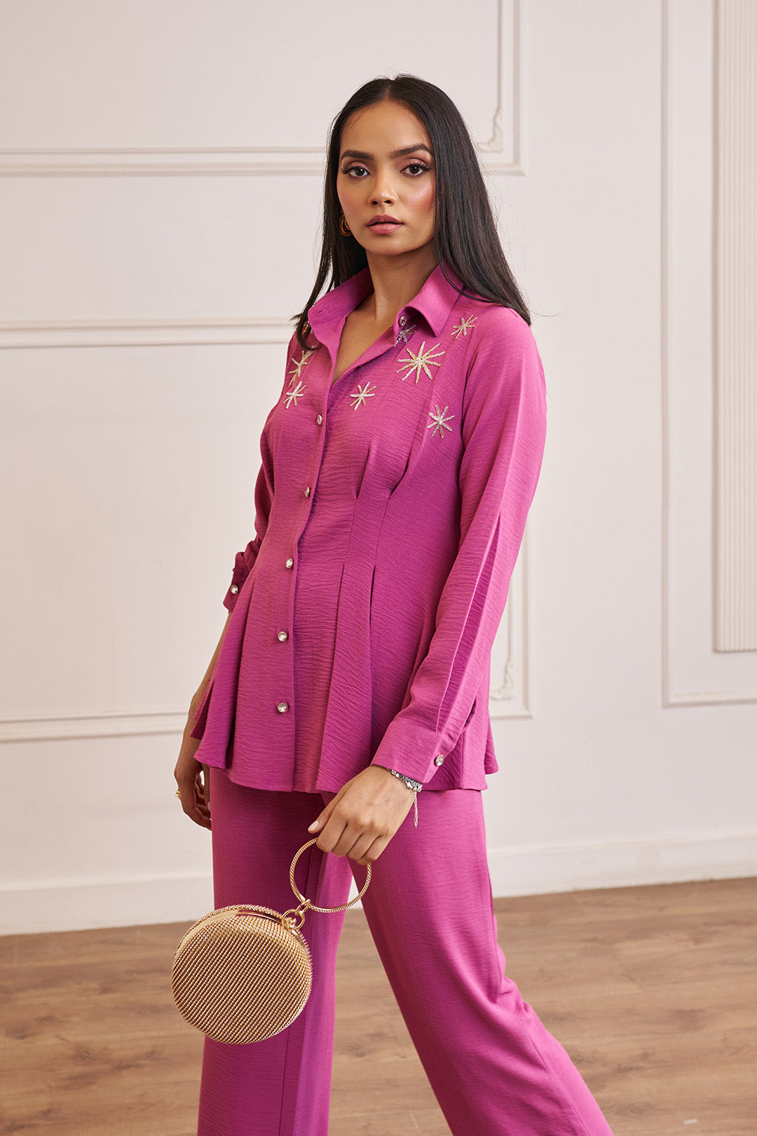 Women Dark Pink Imported Viscose Co-ord Set with Handwork & Embellishments (Katherine Co-ord Set)