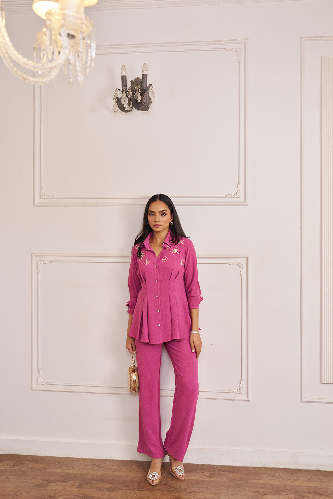 Women Dark Pink Imported Viscose Co-ord Set with Handwork & Embellishments (Katherine Co-ord Set)