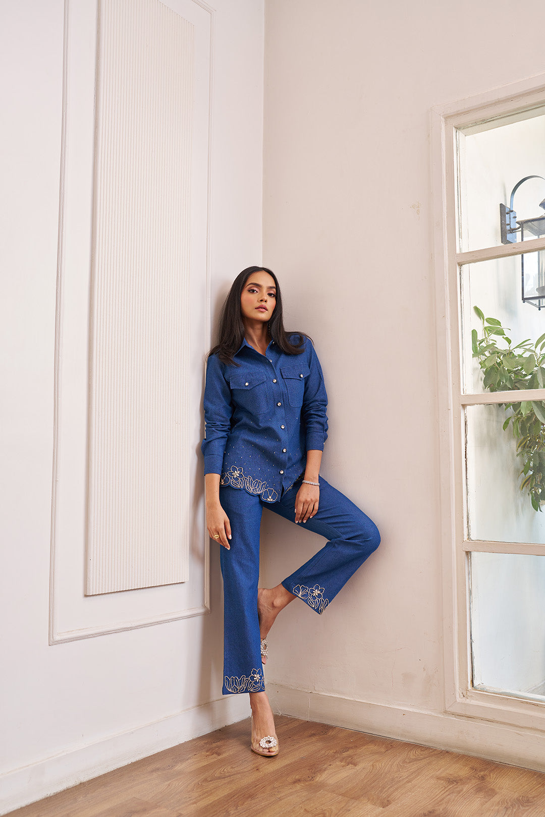 Women Denim Co-ord Set With Handwork & Embellishments (Aria Co-ord Set)