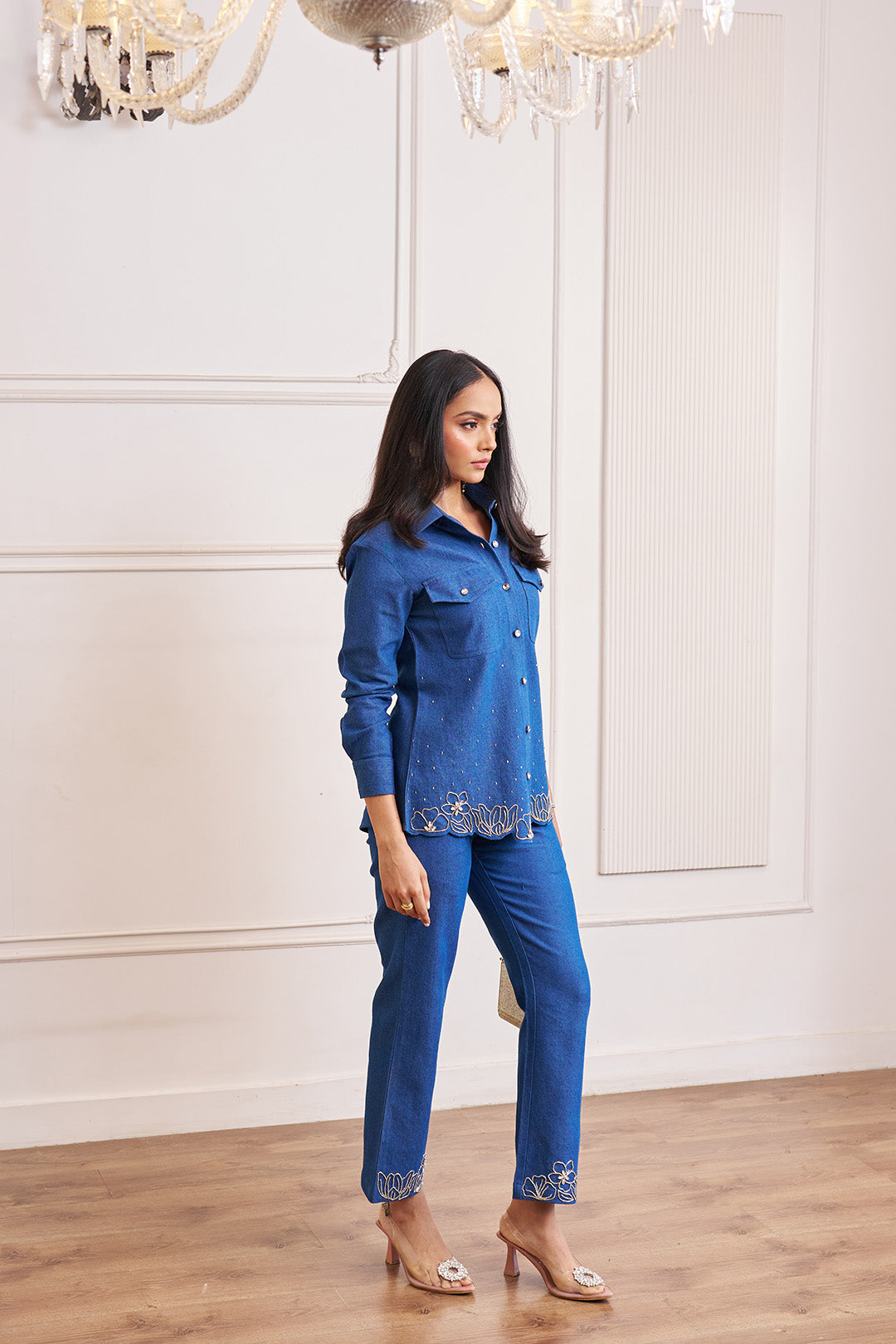 Women Denim Co-ord Set With Handwork & Embellishments (Aria Co-ord Set)