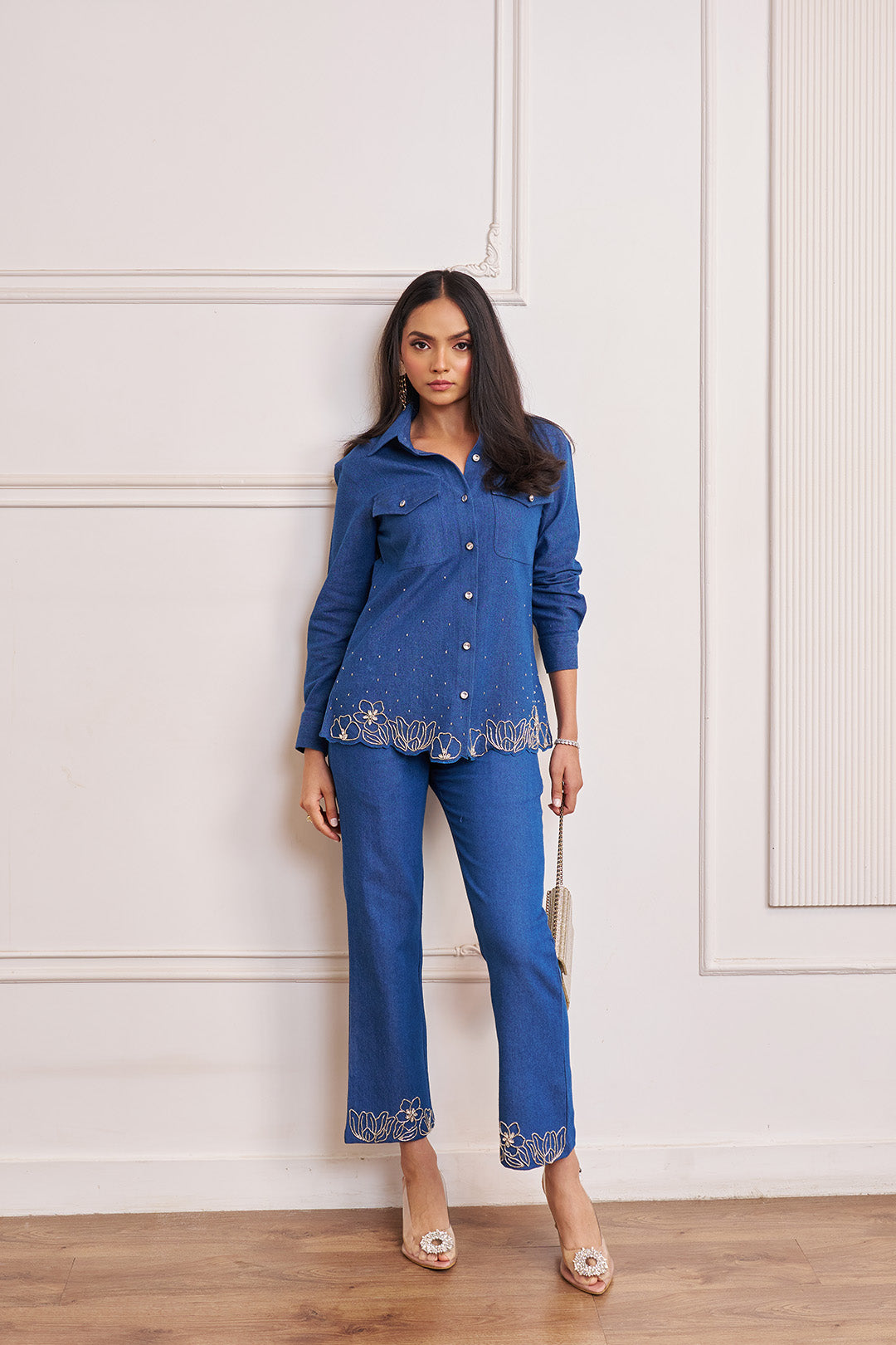 Women Denim Co-ord Set With Handwork & Embellishments (Aria Co-ord Set)