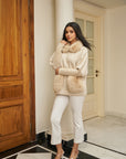 Women Beige Chevron Pattern Knit Jacket Grace Beige