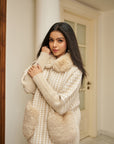 Women Beige Chevron Pattern Knit Jacket Grace Beige