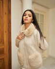 Women Beige Chevron Pattern Knit Jacket Grace Beige