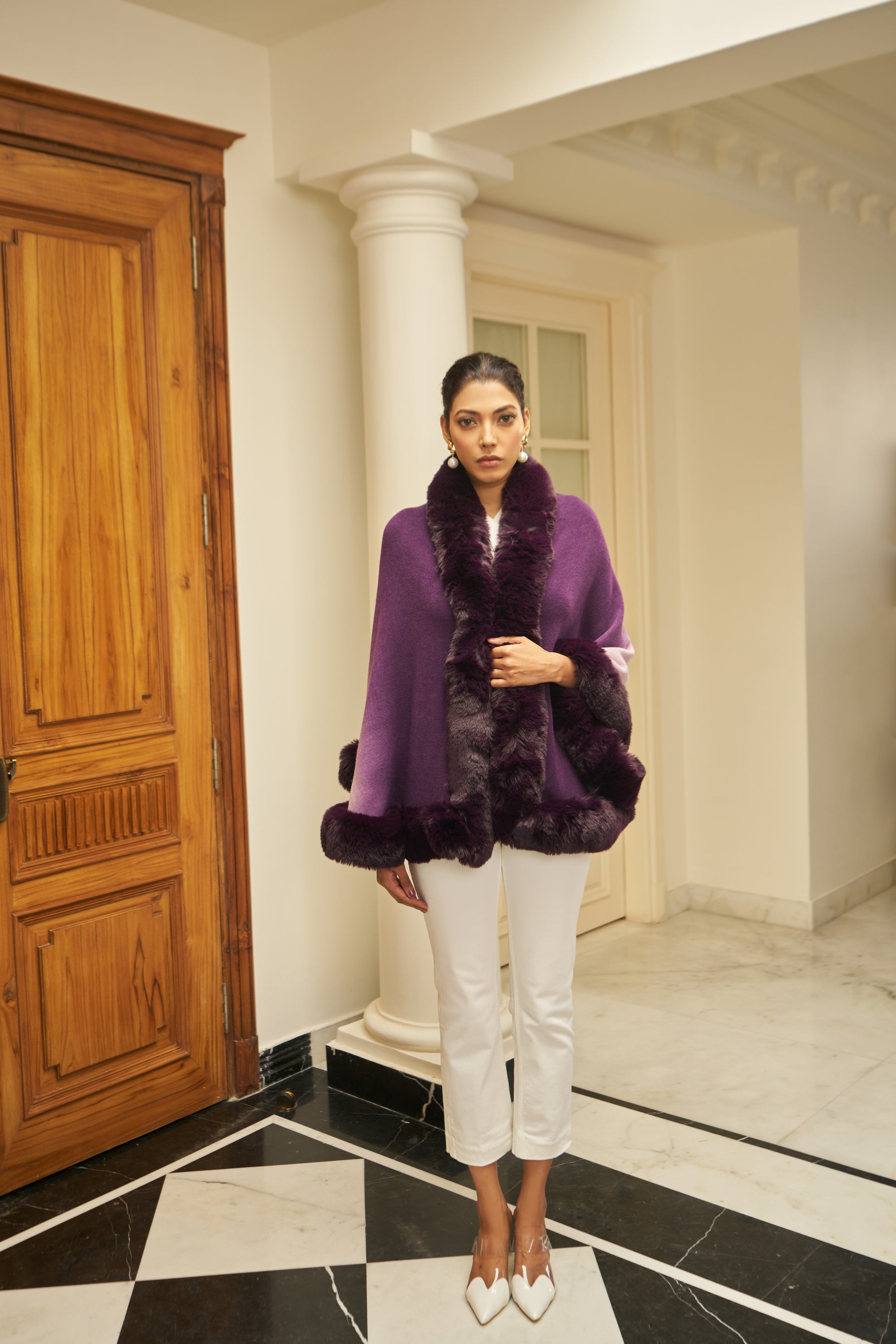 Amber Faux Fur Cape ( Beige Ombre)