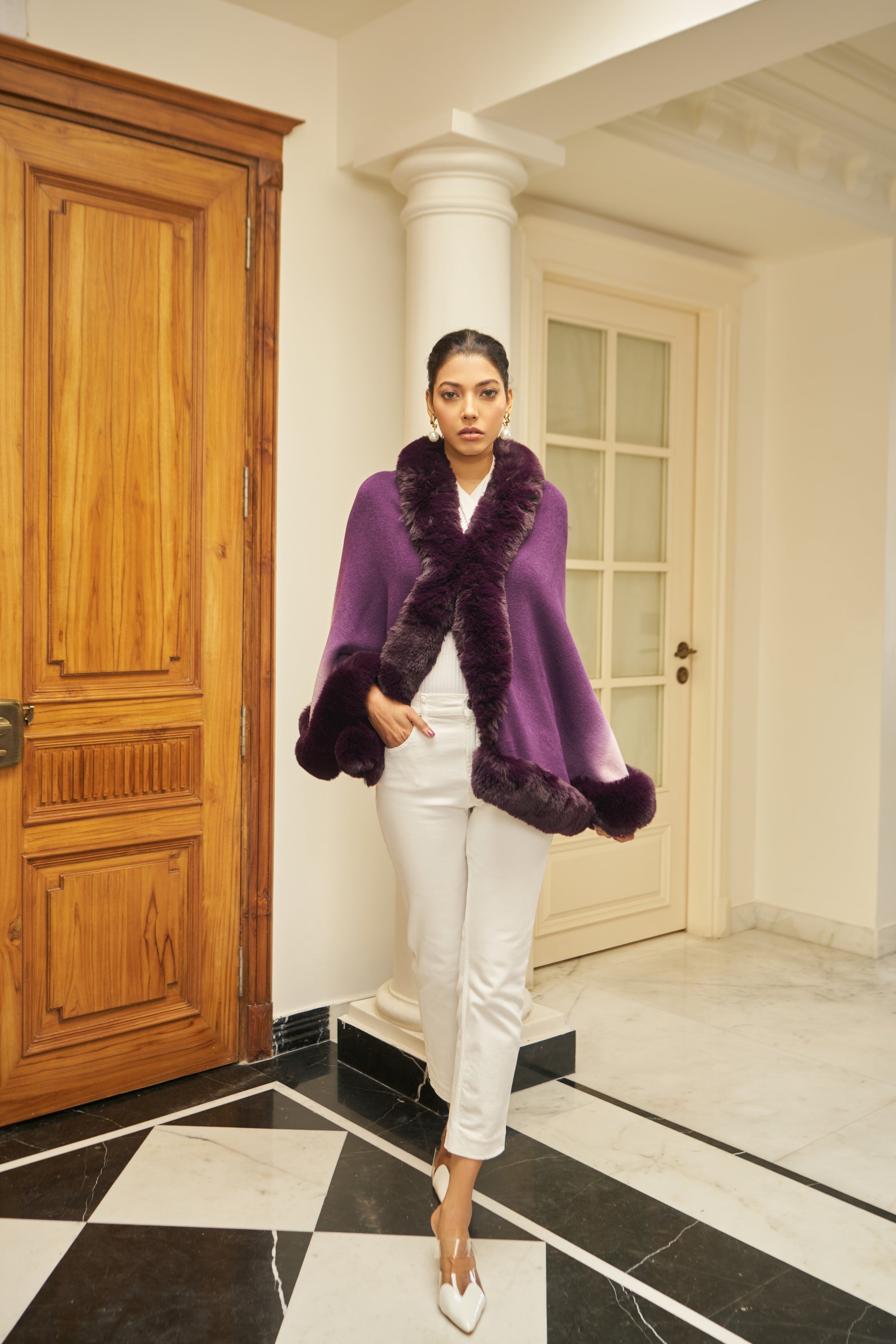 Amber Faux Fur Cape ( Beige Ombre)