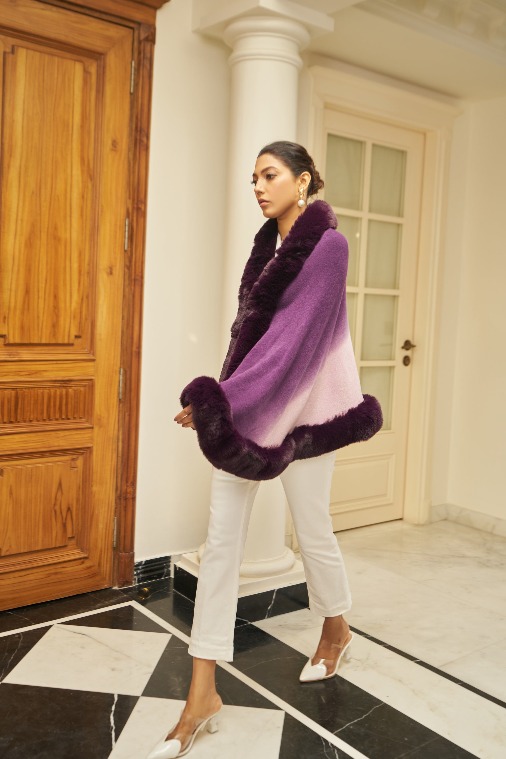 Amber Faux Fur Cape ( Beige Ombre)