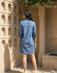 Women Demin Shirt Dress with Palm Tree Embroidery (Palm Dress)