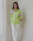 Women 100% Cotton Green Embroidered Regular Fit Summer Shirt (Kate Shirt)