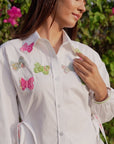 Women 100% Cotton White Embroidered Regular Fit Summer Shirt (Lana Shirt)