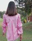 Women 100% Cotton Pink Embroidered Regular Fit Summer Shirt (Camilla Shirt)