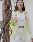 Women 100% Cotton Butter Yellow Embroidered Regular Fit Summer Shirt  (Rae Shirt)