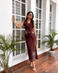 Women Linen Viscose Embroidered Brown Skirt Waistcoast Co-ord Set (Mocha Muse Set)
