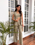 Women Cotton Linen Viscose Pastel Green 3 Piece Co-ord Set (Eden Co-ord Set)