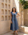 Women Midi Dual Tone Denim Eva Dress