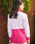 Women 100% Cotton White & Hot Pink Embroidered Regular Fit Summer Shirt  (Strawberry Vanilla Shirt)