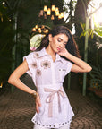 Women 100% Cotton White Applique Embroidered Regular Fit Summer Shirt  (Sandstone Shirt)