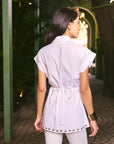 Women 100% Cotton White Applique Embroidered Regular Fit Summer Shirt  (Sandstone Shirt)