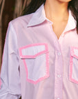 Women 100% Cotton  White & Baby Pink Sequins Regular Fit Summer Shirt  (Blush Whisper Shirt)
