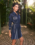 Women Denim A-Line Pleated Short Dress (Elizabeth Dress)