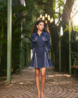 Women Denim A-Line Pleated Short Dress (Elizabeth Dress)