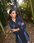 Women Denim A-Line Pleated Short Dress (Elizabeth Dress)