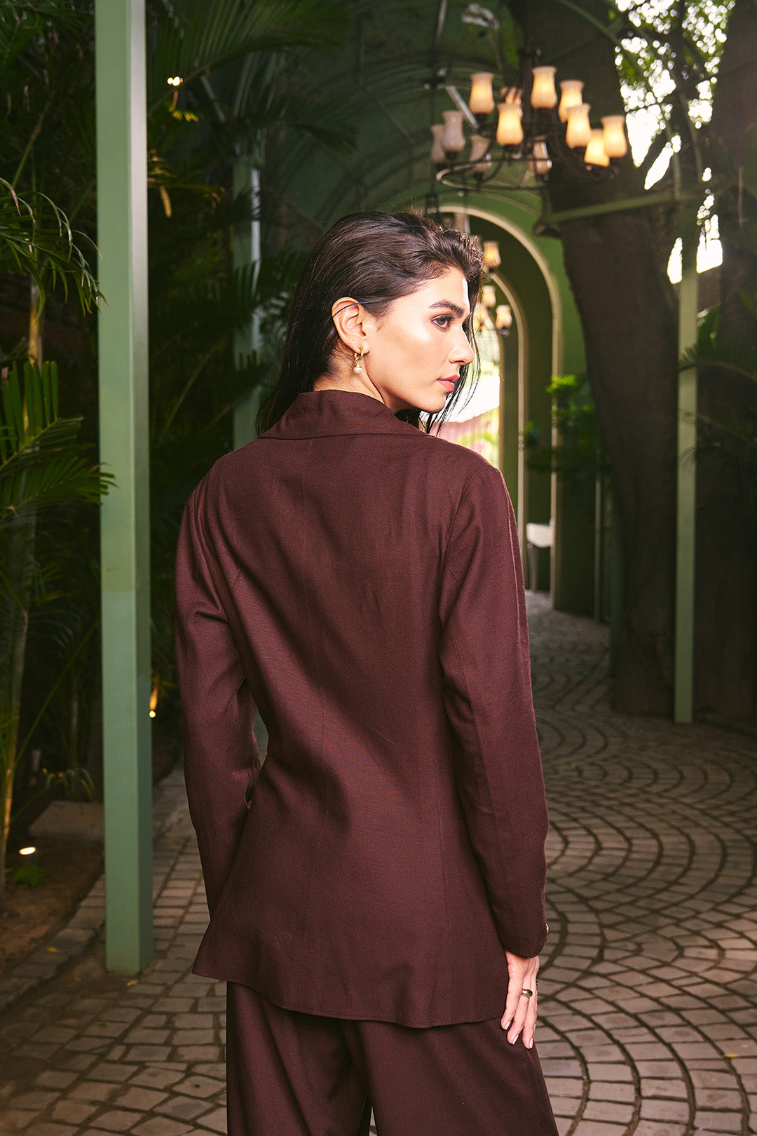 Women 100% Linen Viscose 2 Piece Blazer Tousers Co-ord Set (Bronze Co-ord Set)