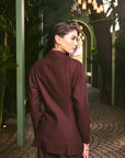 Women 100% Linen Viscose 2 Piece Blazer Tousers Co-ord Set (Bronze Co-ord Set)