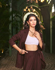 Women 100% Linen Viscose 2 Piece Blazer Tousers Co-ord Set (Bronze Co-ord Set)